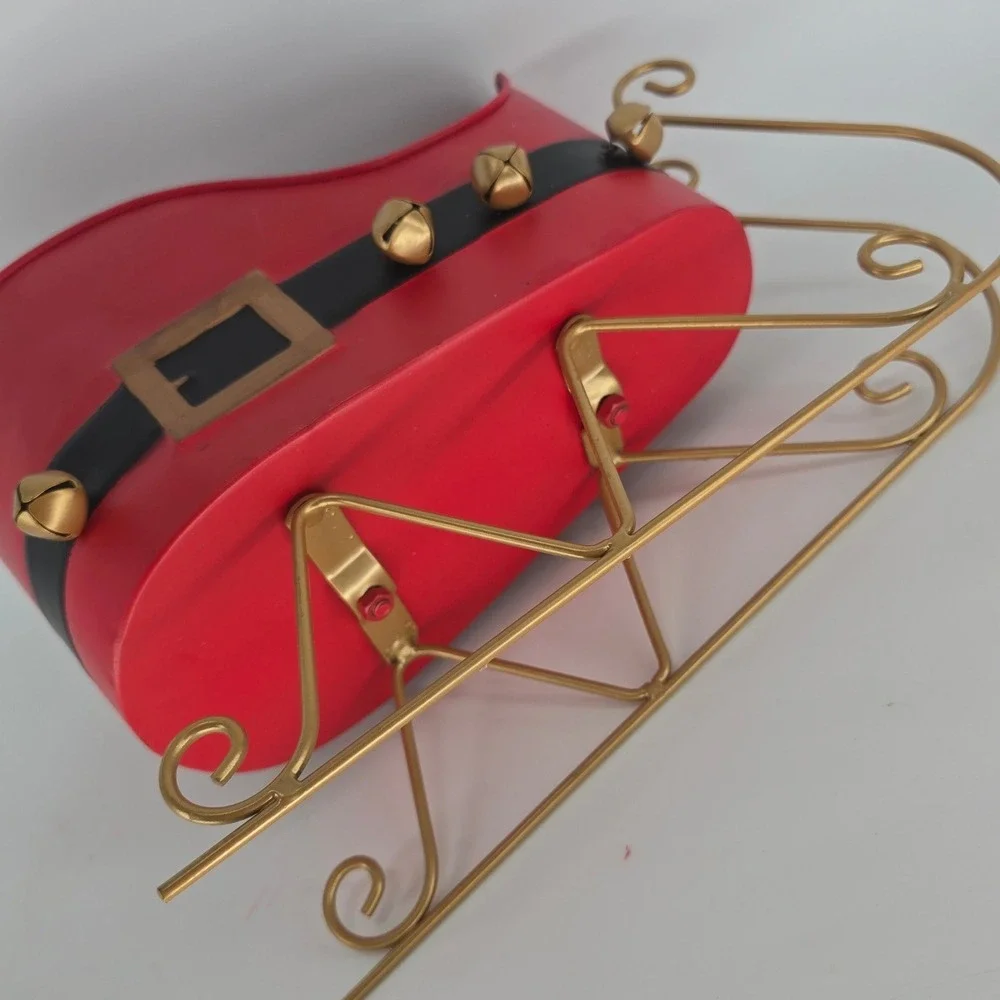 Vintage Santa Sleigh Christmas Centerpiece Red Gold Jingle Bell Holiday Decor